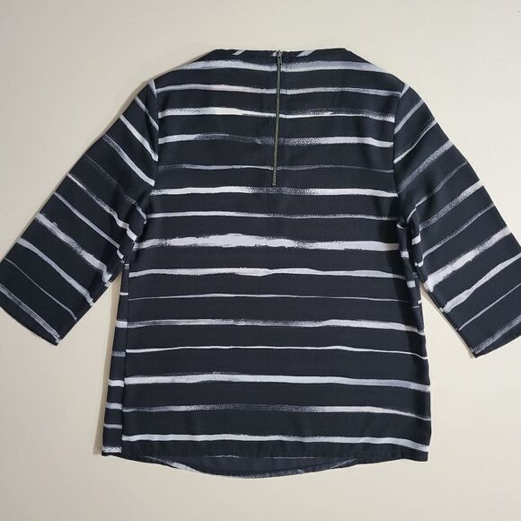 Express Women's Black White Round Neck Striped Top - Picture 14 of 14